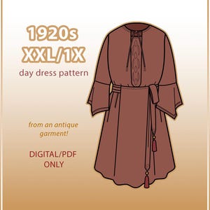 Mönster för vardagsklänning från 1920-talet, XXL/1X, pdf, för upp till 132 cm byst från antikt plagg (24,30)
