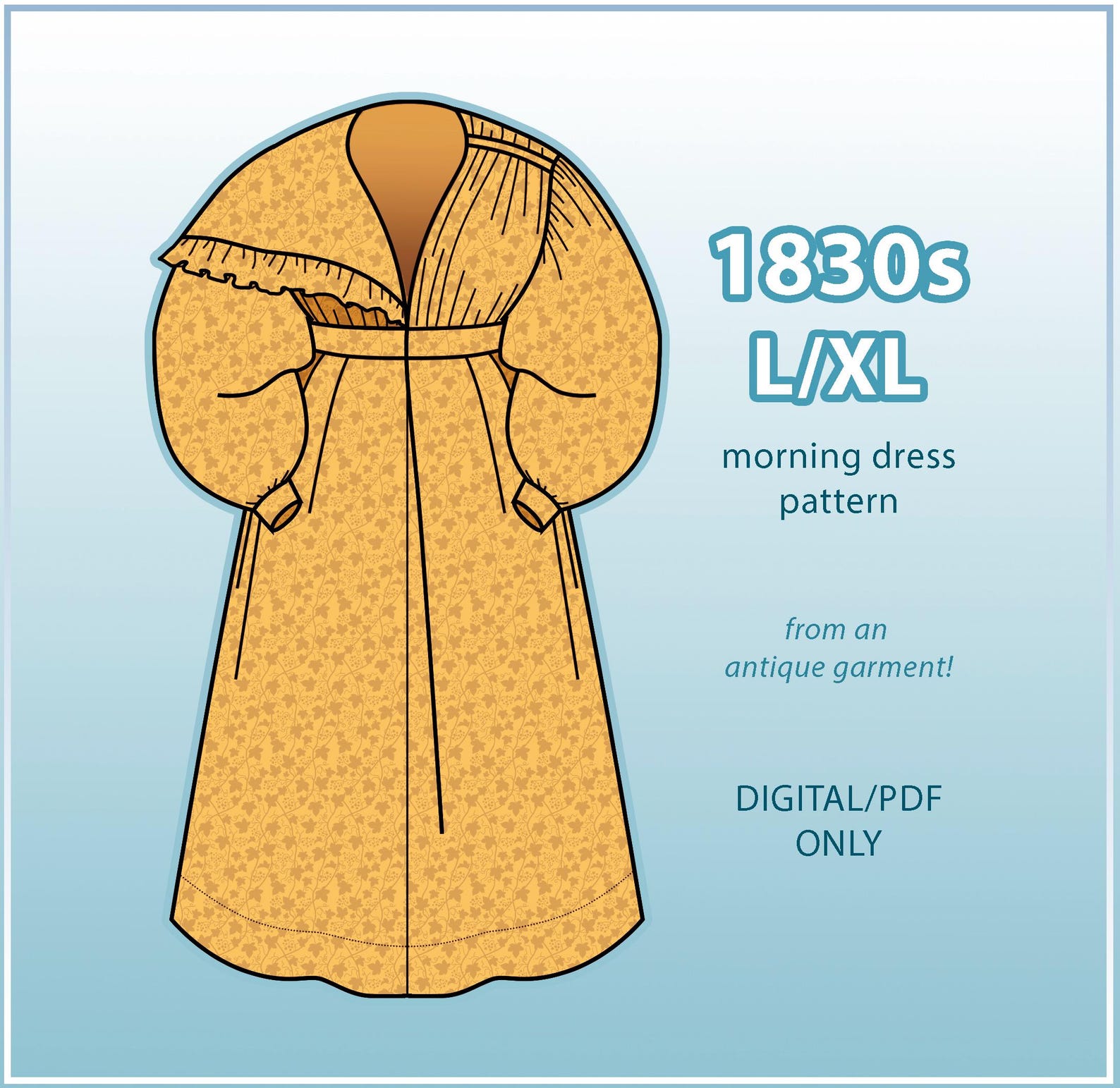 1830s L/XL Morning Dress Pdf Pattern With 40
