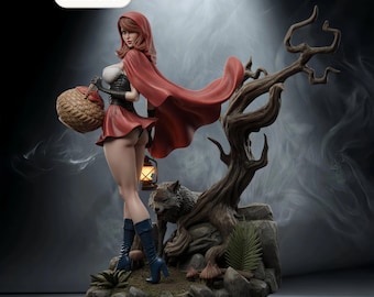 Fairy Tale – Little Red Riding Hood (Red Hood) | Forest Eclipse STL Statue | 3D Print Model | Digital STL File