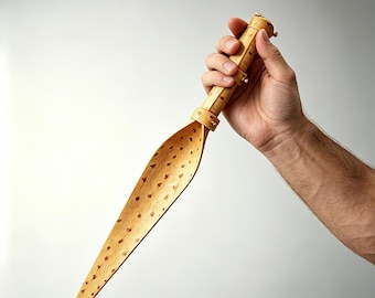 Paleta de piel de avestruz hecha a mano para juegos de impacto, juguete de azotes de cuero genuino, textura única que deja marcas, accesorio para juegos BDSM, 20 pulgadas