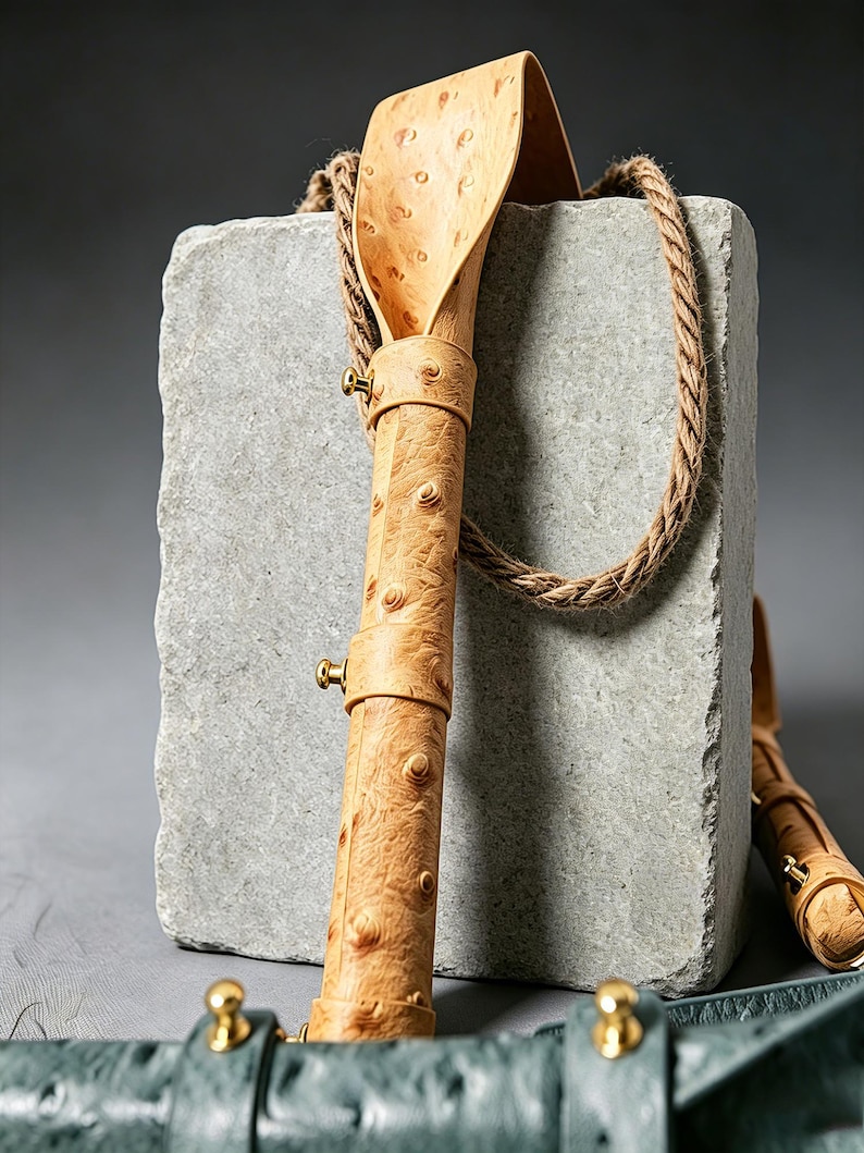 Handgjord paddel i strutsläder för lek, äkta läder, smiskleksak, unik märkeslämnande textur, BDSM-spelrekvisita, 20 tum bild 6