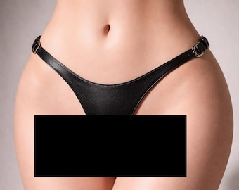 Handgjorda specialanpassade stringtrosor i äkta läder, kalvskinnsunderkläder med premiumdetaljer, justerbar storlek, unik intim present till henne