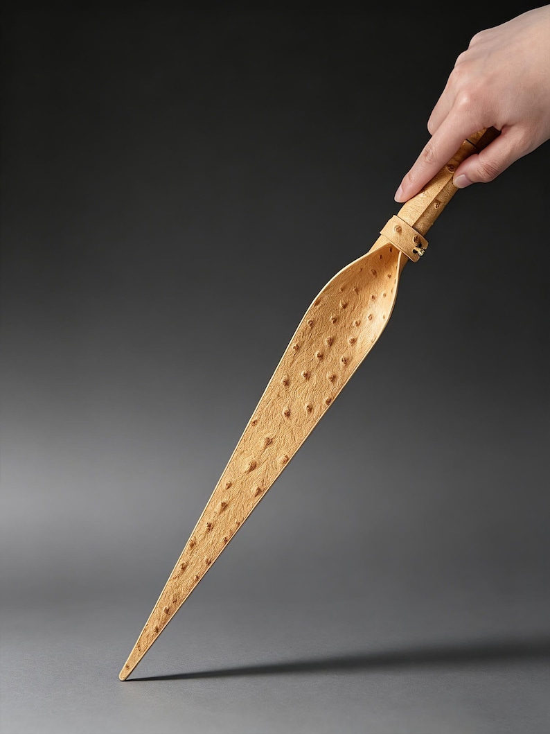Handgjord paddel i strutsläder för lek, äkta läder, smiskleksak, unik märkeslämnande textur, BDSM-spelrekvisita, 20 tum bild 9