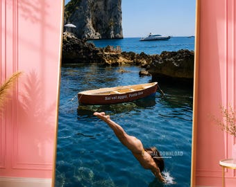 Capri Italy Coastal Wall Art Print, Fontelina Beach Photography, Mediterranean Ocean Poster, Luxury Travel Decor, Digital Download