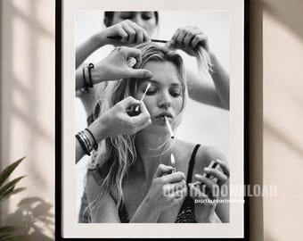 Black and White Fashion Photography Print, Getting Ready Poster, Editorial Wall Art, Chic Supermodel Decor, Digital Download