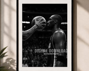 Black and White Basketball Wall Art Print, Sports Poster, Basketball Room Decor, Athlete Wall Decor, Modern Digital Download