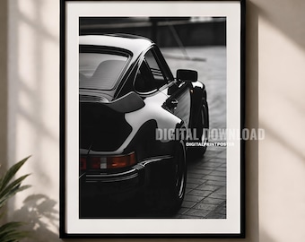 Porsche 911 Turbo Poster Digital Download, Black and White Photo Print, Car Enthusiast Wall Art, Mens Decor
