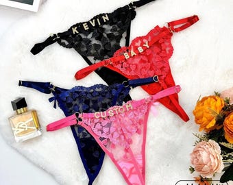 Custom Personalized Name Thong with Sliver or Gold Rhinestone Letters