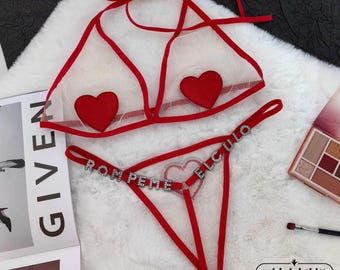 Custom Personalized Name lingerie set - Thong and Bra with Silver or Gold Rhinestone Letters