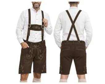 Men’s chocolate brown Lederhosen with Suspenders – Bavarian Oktoberfest Trachten Leather Shorts Traditional German Costume