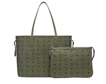 Leather shopper with zip pouch in natural leather