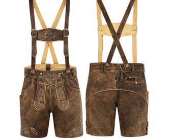 Pantalones cortos auténticos de Lederhosen estilo dinamita bávaro para Oktoberfest.