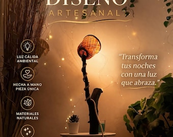 Lámpara artesanal dos posiciones, vertical y horizontal. Tronco pulido y barnizado.