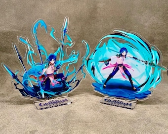 Figura acrílica de Xiao de Genshin Impact de 15 cm (6") - Figura de anime Vigilant Yaksha - Exhibición de efectos de combate dinámicos - Regalo para gamers 2D - Accesorio de escritorio