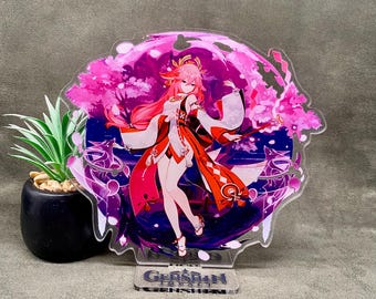 Figura acrílica de Genshin Impact - Raiden Shogun, Yae Miko, Xiao, Wriothesley - 15 cm (aprox. 6 pulgadas) Decoración de escritorio de anime, regalo para gamers