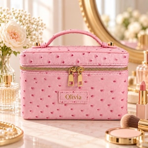 Personalized Bridesmaid Vanity Case, Bachelorette Makeup Organizer, Gold Foil Name Cosmetic Train Case, Bridal Party Gift