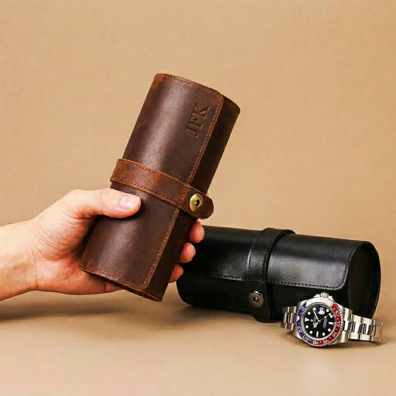 Personalized Leather Watch Roll, Travel Watch Case, Groomsmen Gift ...
