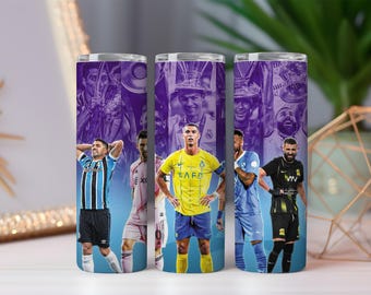 Bicchiere termico da 20 oz con immagini di Cristiano Ronaldo, Messi, Luis Suarez e Karim Benzema, leggenda del calcio, tazza da viaggio per tifosi FIFA, regalo sportivo.