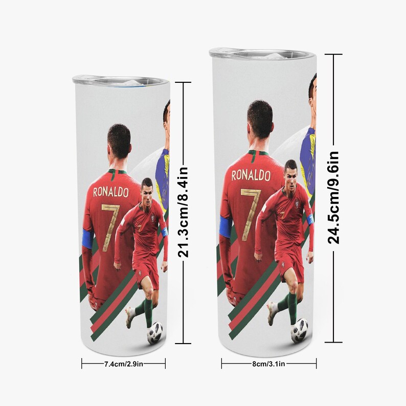 Bicchiere termico da 20 oz per la Coppa del Mondo di calcio 2026, con design di Messi e Cristiano Ronaldo, ideale per i tifosi di calcio. immagine 5