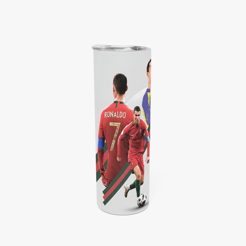 Bicchiere termico da 20 oz per la Coppa del Mondo di calcio 2026, con design di Messi e Cristiano Ronaldo, ideale per i tifosi di calcio. immagine 6