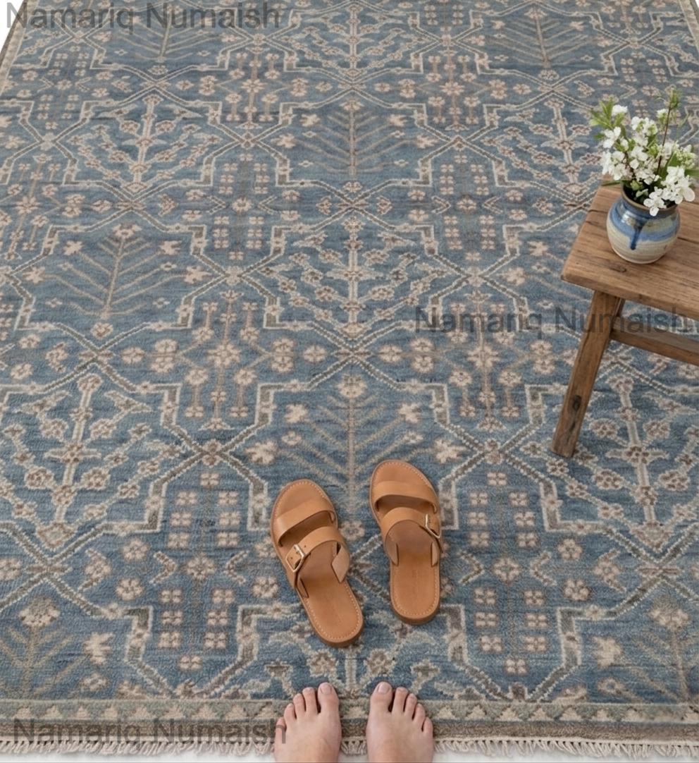Hand-knotted Oushak Wool Rug, Muted Slate Blue Ivory Medallion 9x12 - Etsy