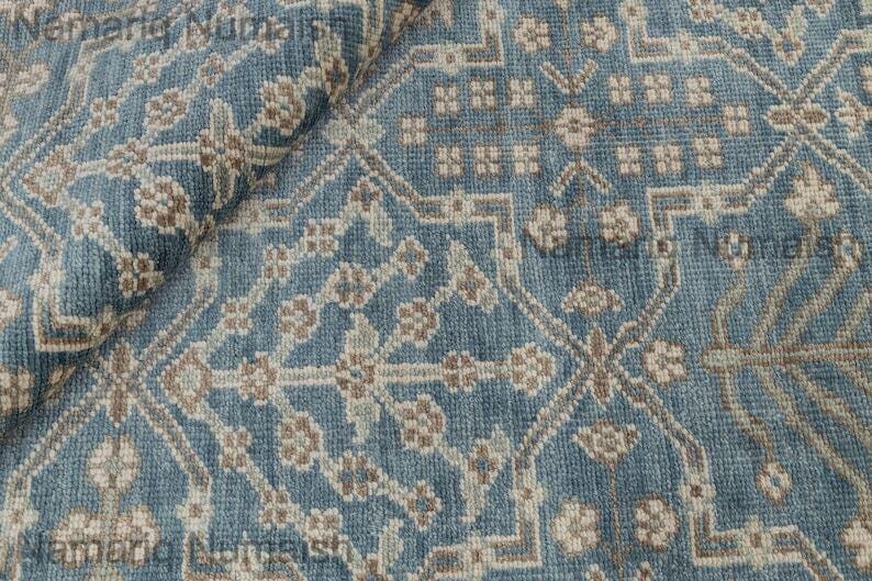 Hand-knotted Oushak Wool Rug, Muted Slate Blue Ivory Medallion 9x12 - Etsy