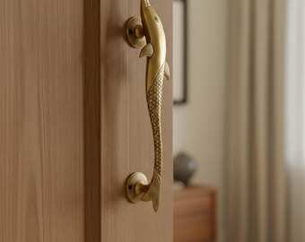 Brass Dolphin Door Handle | Nautical Front Gate Decor