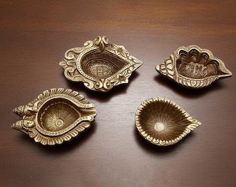 Handcrafted Brass Oil Diya Set, Traditional Pooja Lighting, Diwali Decor