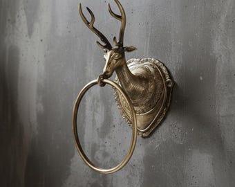 Toallero de latón con forma de ciervo, accesorio decorativo de lujo para lavabo, decoración de interiores residencial.