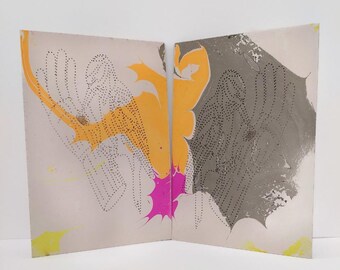 Dittico astratto – Punti geometrici, giallo acceso, rosa, grigio – Arte murale minimalista