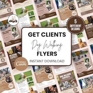 Professional Dog Walking Flyer Template Bundle, Dog Walker Advertising Flyers, Editable Canva Flyer, Pet Care Business Marketing Leaflet