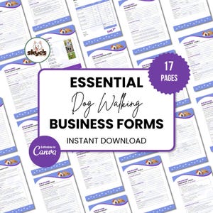 Professional Dog Walking Forms Bundle | Editable Canva Templates | Pet Care Contracts, Client Forms, Invoice & Reports | 17 Pages