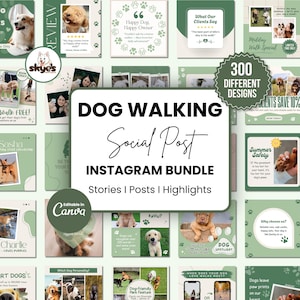 300 Dog Walking Instagram Templates Post & Story, Dog Walker Social Media, Pet Care Posts, Pet Business Instagram Bundle (Canva Editable)