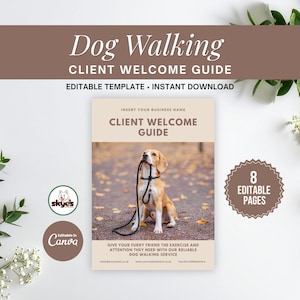 Vorlage für einen luxuriösen Willkommensleitfaden für Hundeausführer, Kunden-Onboarding-Paket, Willkommensbroschüre für Hundeausführer, bearbeitbare Canva-Vorlage