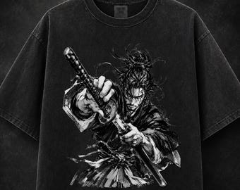 Samurai Manga Shirt, Ronin Anime Gym Tee, Vintage Washed Comfort Colors 1717