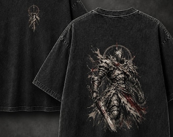 Soulslike Knight Shirt, Dark Fantasy Gaming Tee, Vintage Washed Gym Shirt