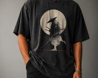 Ronin Samurai Moon Shirt | Side Profile Dual Blade Warrior Manga Art Tee | Japanese Graphic | Premium Gift for Samurai Fans