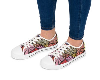 Låga sneakers med blommigt mosaikmönster för kvinnor | Färgglad kronbladsdesign