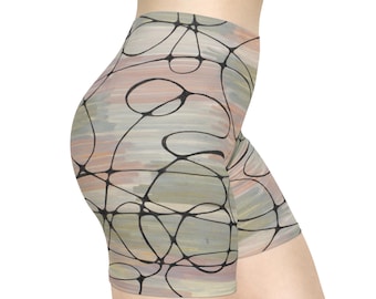 Weiche Pastellfarben Gekritzel Damen Bikershorts | Yoga Shorts mit durchgehendem Print