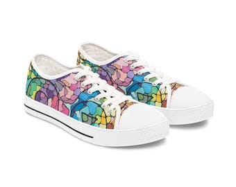 Buntes handgemaltes Muster Damen Turnschuhe | Low Top Canvas Schuhe