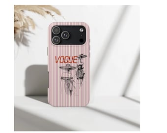 Etui na iPhone'a Vogue, etui na iPhone'a z modnym szkicem w paski, etui na telefon z modnym kolażem, etui na iPhone'a w stylu magazynu Vogue