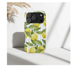 Etui na telefon z motywem cytryny, estetyczne etui na iPhone'a w cytrusowym kolorze, etui z motywem świeżych letnich owoców, żółte etui z motywem cytryny i botaniki