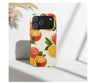Wytrzymałe etui na telefon z motywem owoców cytrusowych | Etui na iPhone'a z motywem kwiatu pomarańczy i grejpfruta | Letnia estetyczna botaniczna osłona | Etui na telefon ze świeżymi owocami