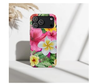 Etui na telefon z tropikalnym hibiskusem i plumerią, wytrzymałe etui na iPhone'a z kwiatowym wzorem