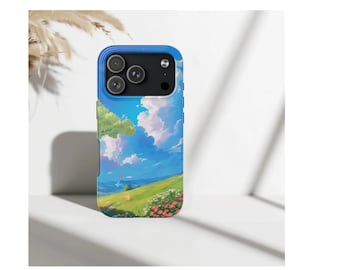 Funda para teléfono Dreamy Summer Meadow, funda para iPhone Cottagecore Sky, funda para teléfono Anime Cloud Landscape, funda con estética floral de cielo azul