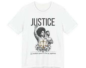 Justice Graphic Tee Raised Fist Scales of Justice Equality Shirt Unisex Short Sleeve