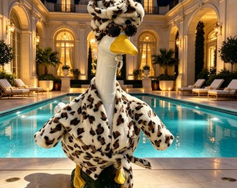 23 Inch Porch Goose Outfit, Leopard Pajama Robe Costume, 23 Inch Outdoor Garden Decor Statue Yard Decor Set