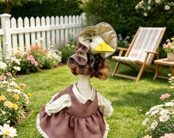 Conjunto de ganso de porche de 23 pulgadas, vestido de encaje morado, ropa de ganso, linda decoración de jardín, disfraz de ganso, decoración de patio