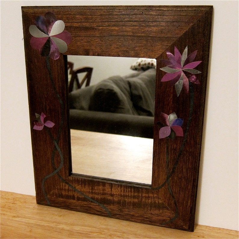 Download Framed Mirror Decoupage Purple Flowers 5x7 Wooden Frame | Etsy