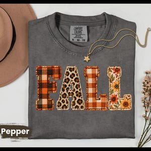 Herbsthemd mit Stickereiimitat, Patchwork-Herbst-T-Shirt mit Grafik, Leopardenkaro-Herbsthemd, Blumen-Herbst-T-Shirt, T-Shirt für die gemütliche Jahreszeit